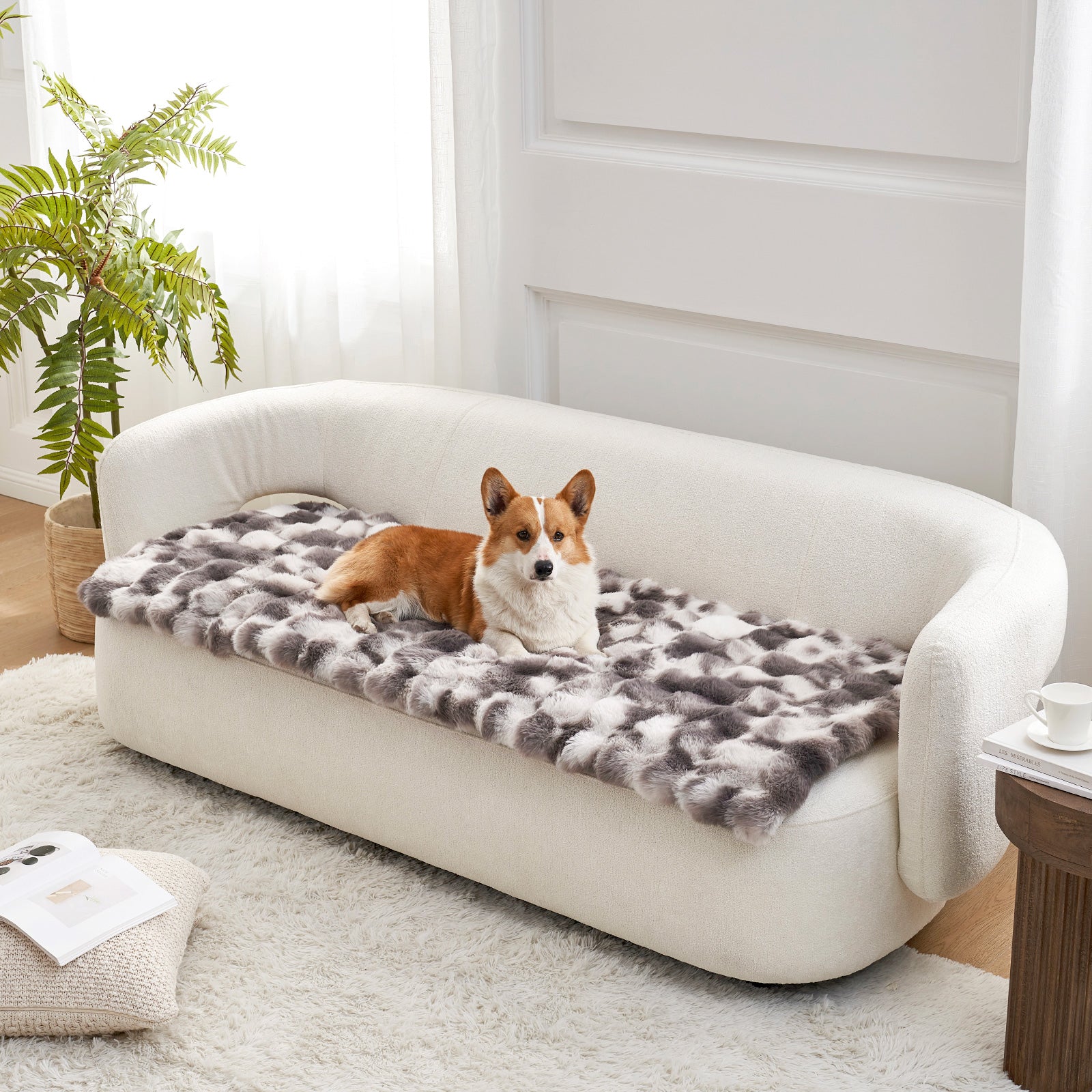 Cozy Kiss Fluffy Soft Bubble Faux Fur Couch Cover plush sofa protector for dogs and cats #color_Tie-Dye Grey