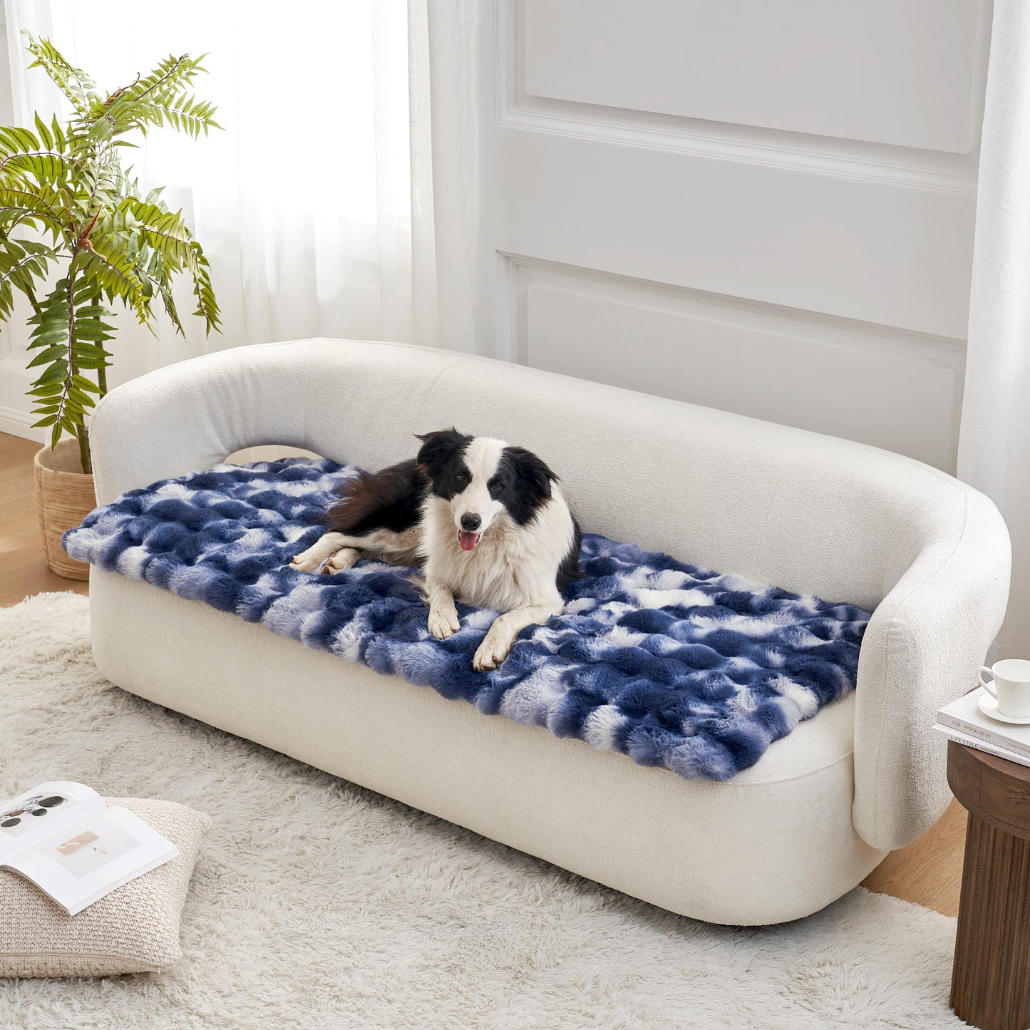 Cozy Kiss Fluffy Soft Bubble Faux Fur Couch Cover plush sofa protector for dogs and cats #color_Tie-Dye Blue