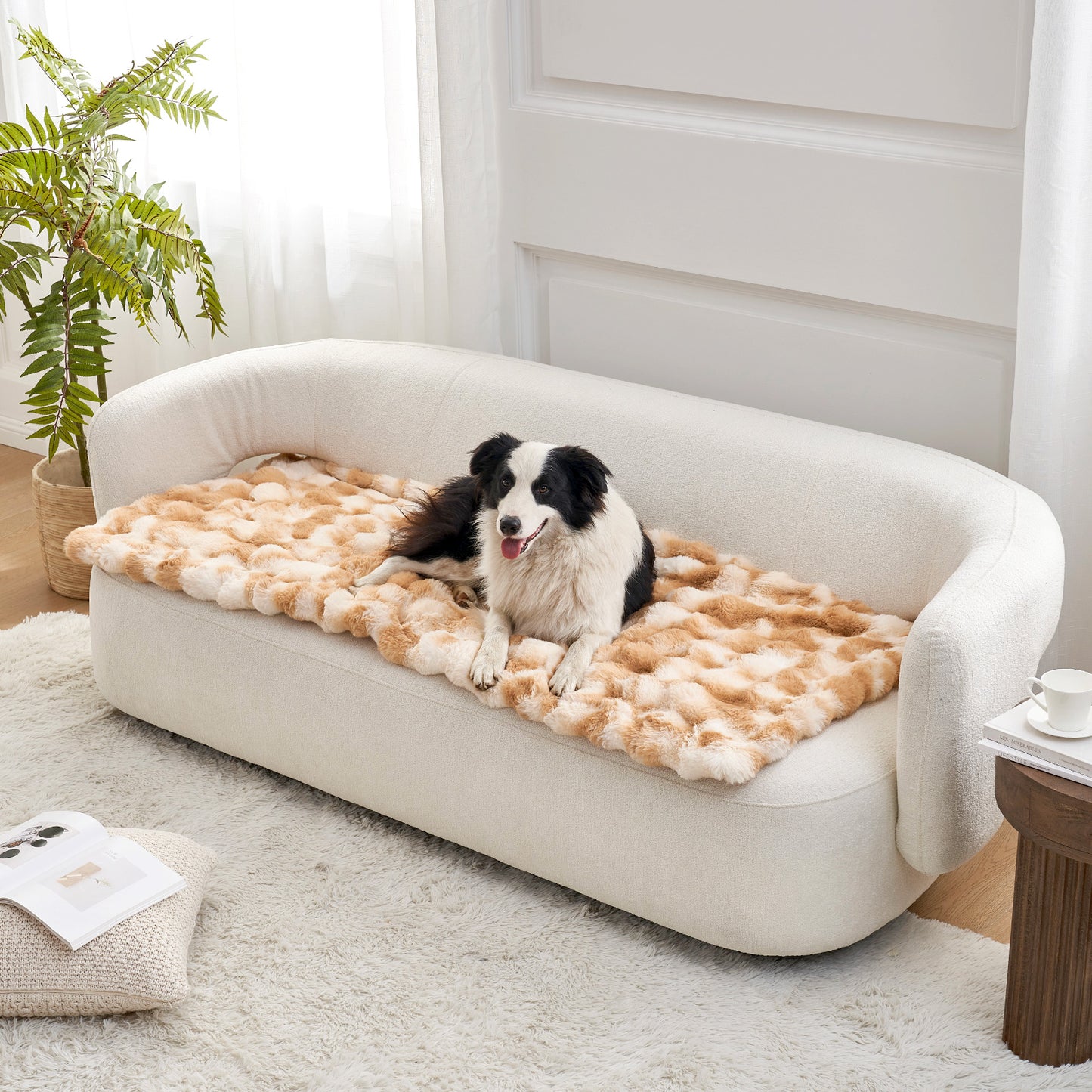 Cozy Kiss Fluffy Soft Bubble Faux Fur Couch Cover plush sofa protector for dogs and cats #color_Tie-Dye Brown