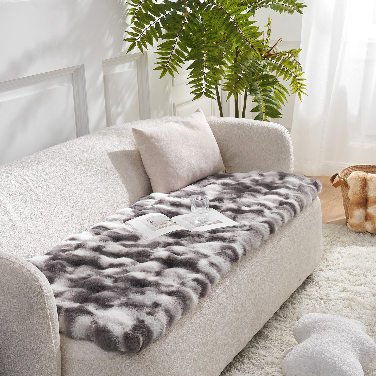 Cozy Kiss Fluffy Soft Bubble Faux Fur Couch Cover decorative faux fur sofa mat for home furniture #color_Tie-Dye Grey