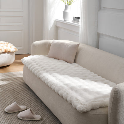 Cozy Kiss Fluffy Soft Bubble Faux Fur Couch Cover decorative faux fur sofa mat for home furniture #color_Cream