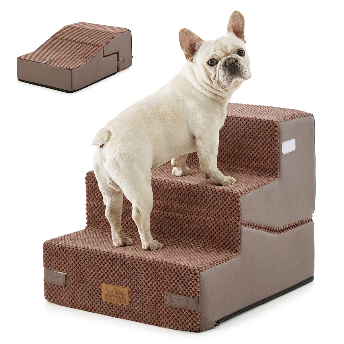 Cozy Kiss 3-Step Convertible 2-in-1 Pet Stairs with Ramp Mode for easy pet access 