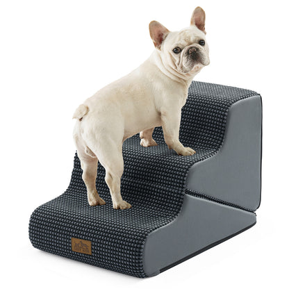 Cozy Kiss 3-Step 2-in-1 Pet Stairs with Ramp Mode beside sofa for easy pet access #color_Charcoal Grey