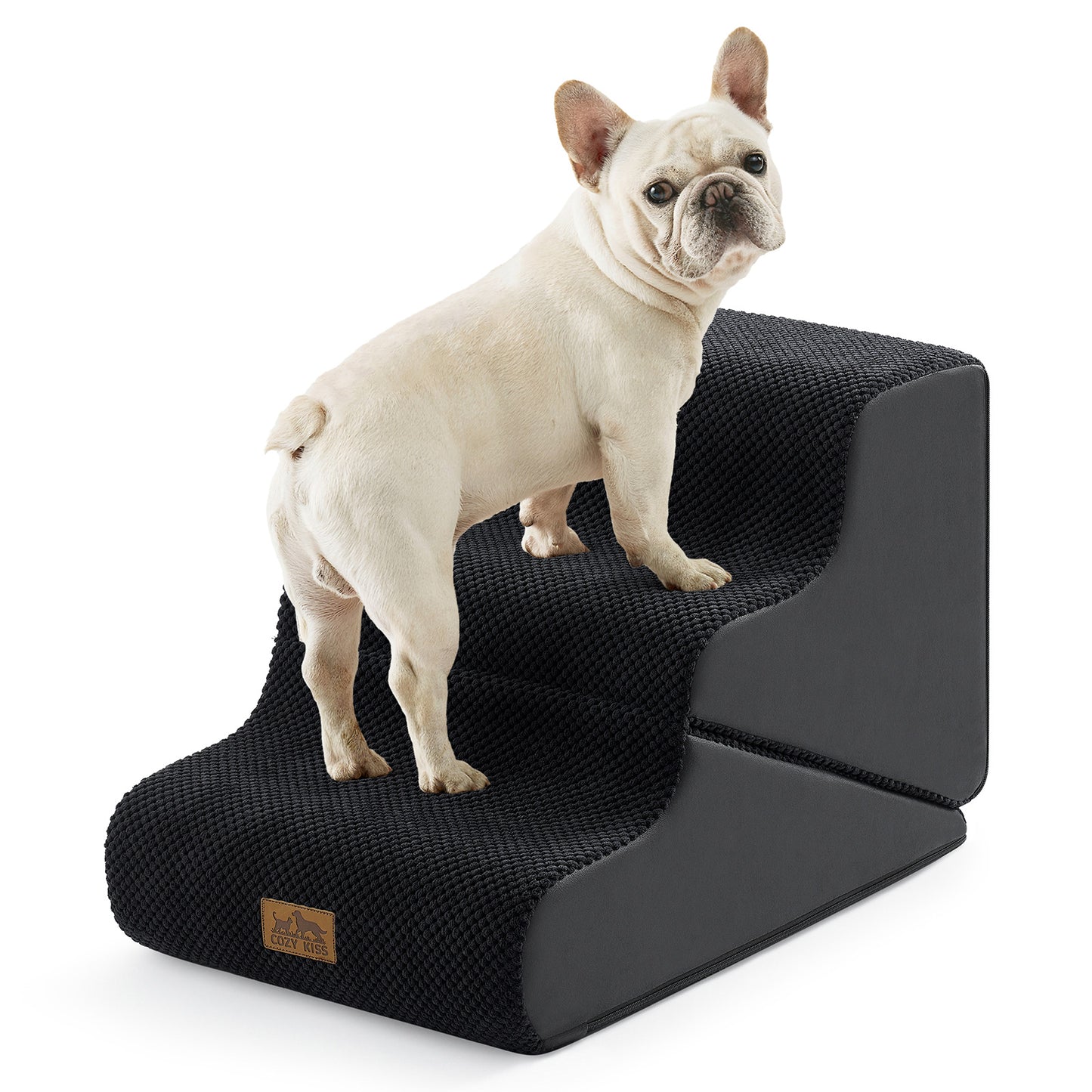 Cozy Kiss 3-Step 2-in-1 Pet Stairs with Ramp Mode for easy pet access #color_Black