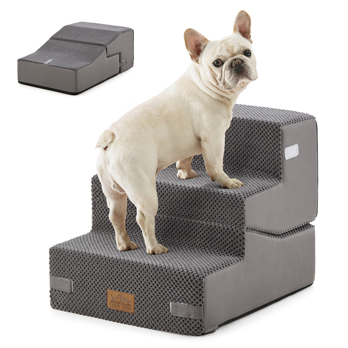 Cozy Kiss 3-Step Convertible 2-in-1 Pet Stairs with Ramp Mode for easy pet access 