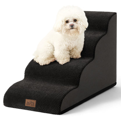 Cozy Kiss 4-Step Joint-Friendly Curved Pet Stairs with washable cover front view #color_Black