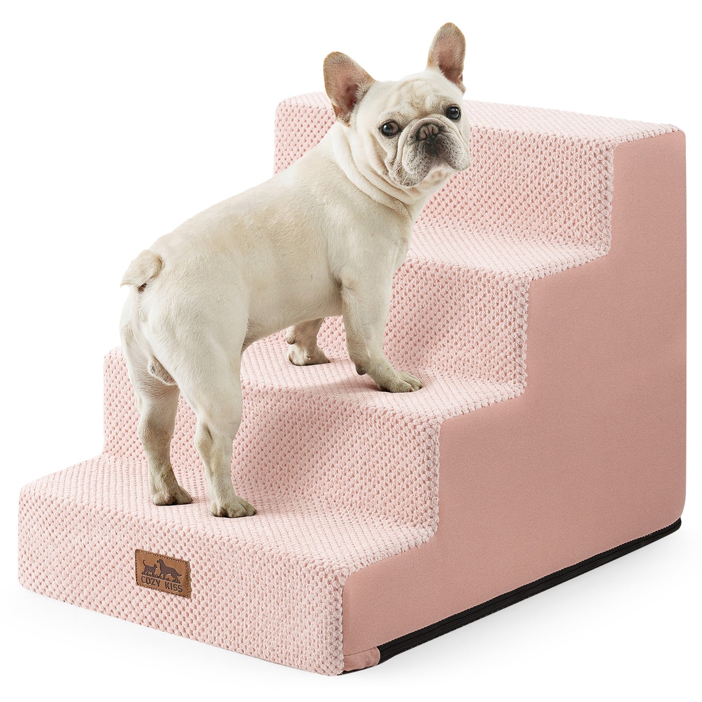 Cozy Kiss 4-Step Non-Slip Right-Angle Pet Stairs helping pets reach sofas safely #color_Pink