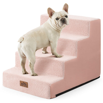 Cozy Kiss 4-Step Non-Slip Right-Angle Pet Stairs helping pets reach sofas safely #color_Pink