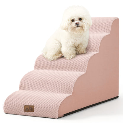 Cozy Kiss 5-Step Joint-Friendly Curved Pet Stairs with washable cover front view #color_Pink