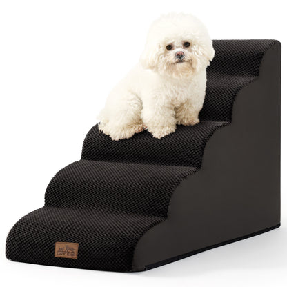 Cozy Kiss 5-Step Joint-Friendly Curved Pet Stairs with washable cover front view #color_Black