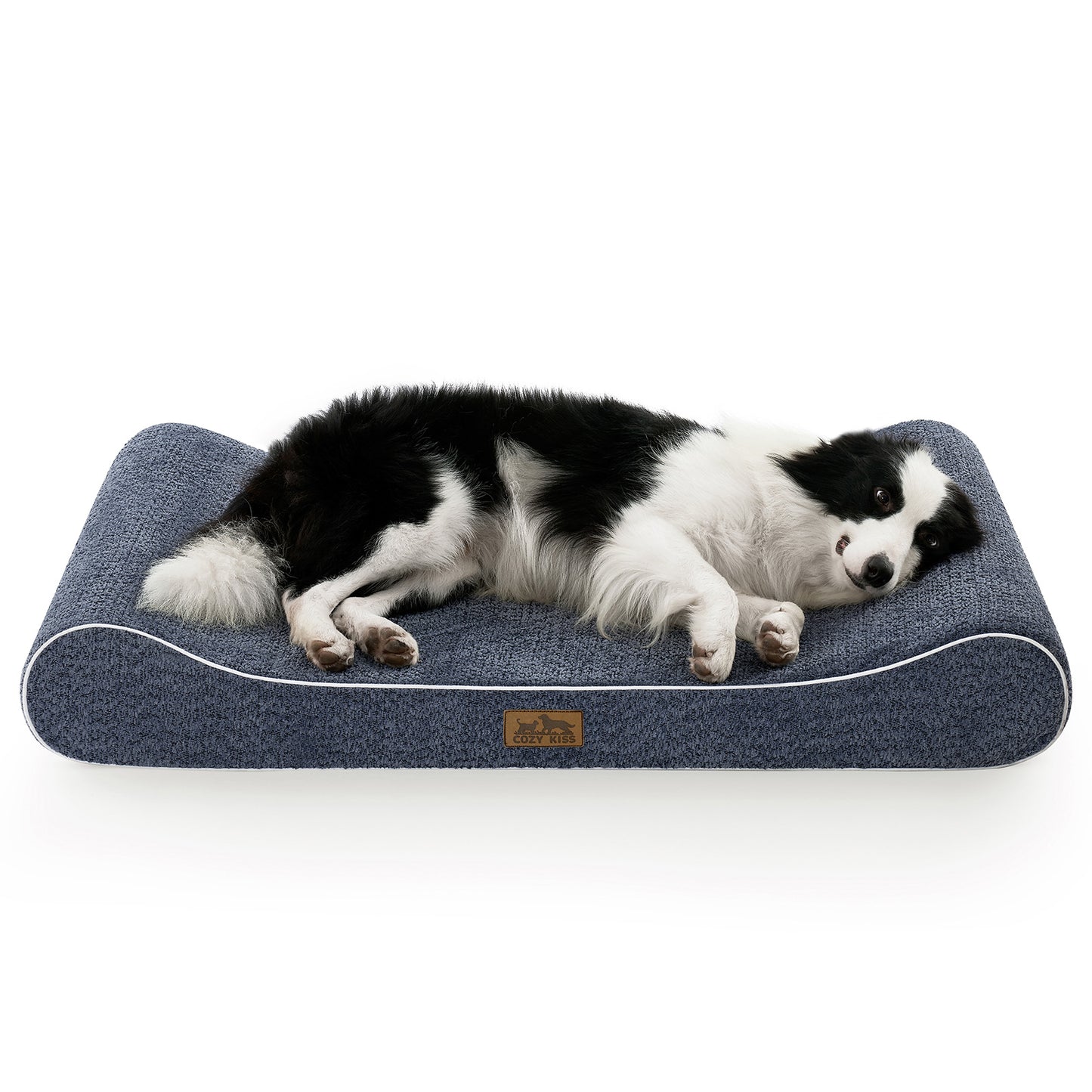 Cozy Kiss All Seasons Boat-Shaped Scratch-Resistant Dog Bed durable orthopedic pet mattress with curved bolster design #color_Navy
