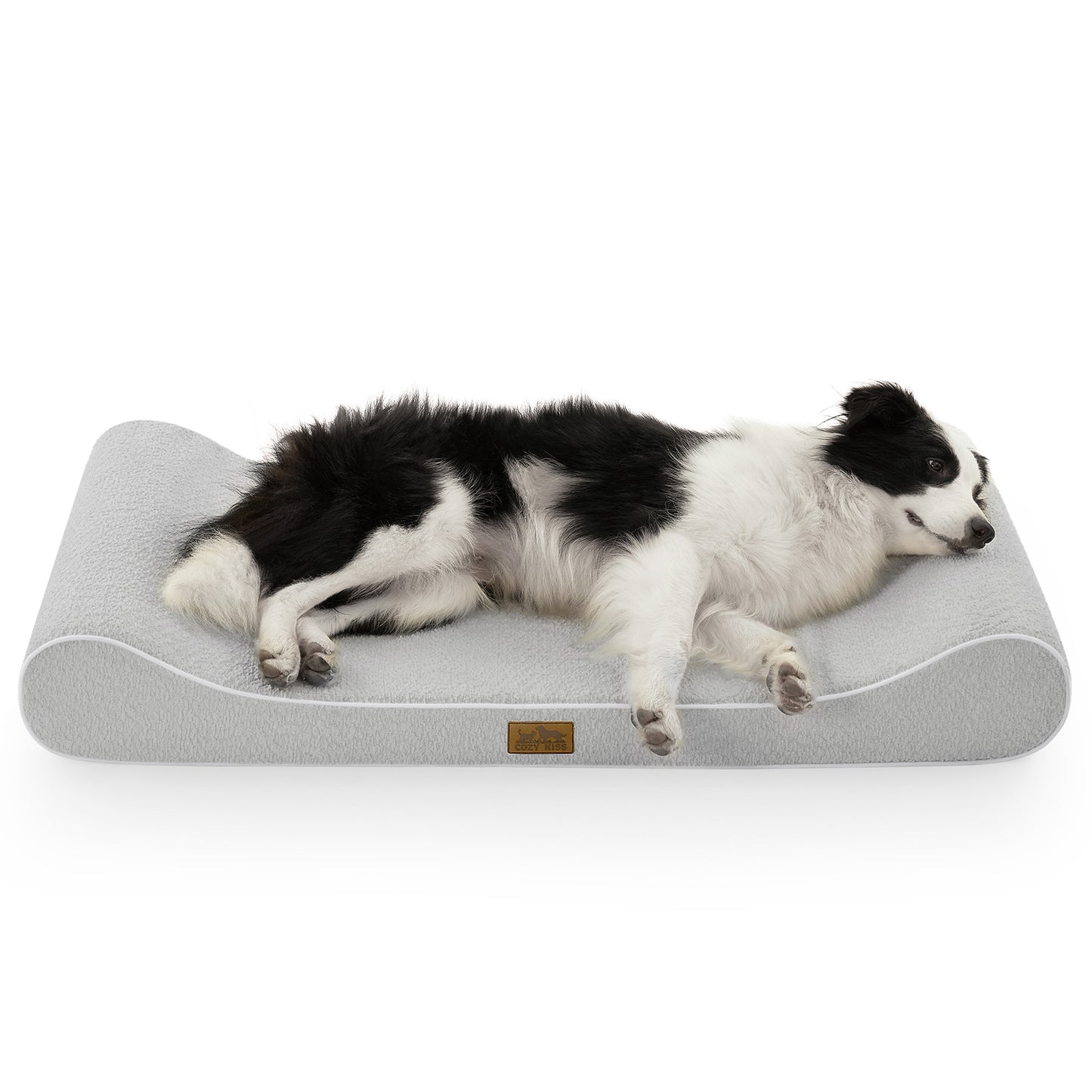 Cozy Kiss All Seasons Boat-Shaped Scratch-Resistant Dog Bed durable orthopedic pet mattress with curved bolster design #color_Light Grey