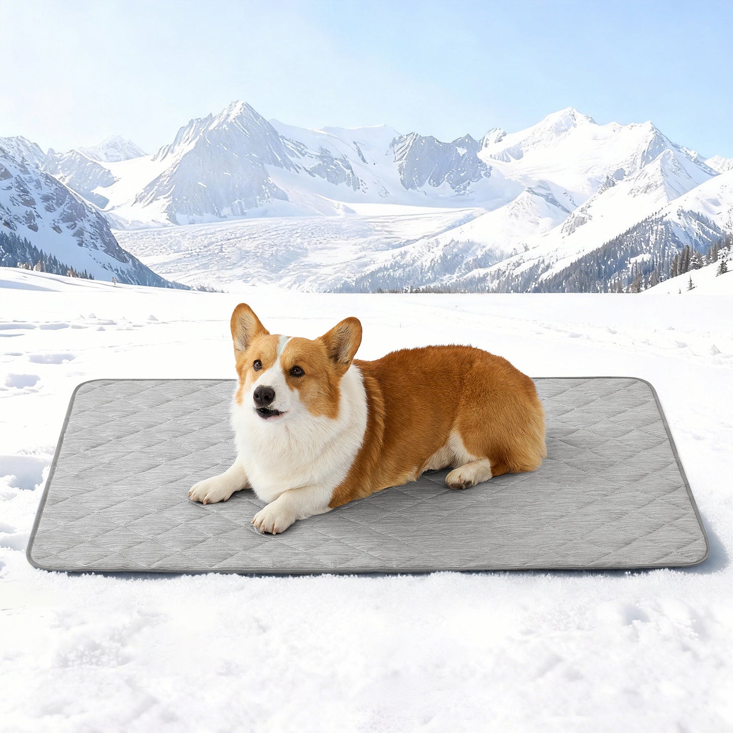 Cozy Kiss Diamond-Quilted Leakproof Cooling Couch Cover cooling mat with a dog sitting on it #color_Grey