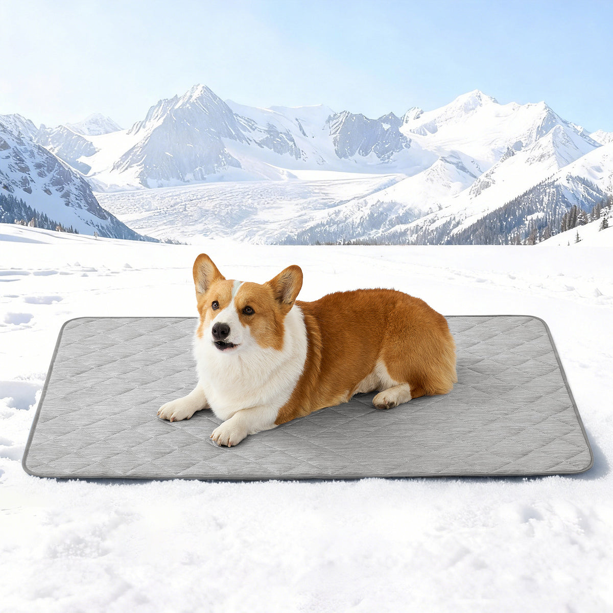 Cozy Kiss Diamond-Quilted Leakproof Cooling Couch Cover cooling mat with a dog sitting on it 