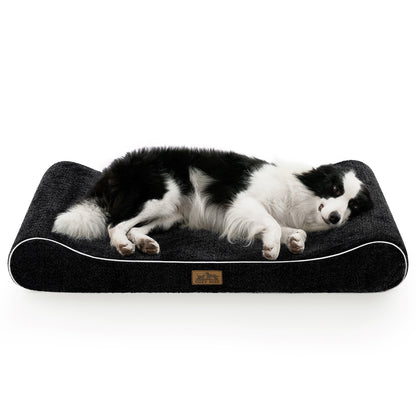 Cozy Kiss All Seasons Boat-Shaped Scratch-Resistant Dog Bed durable orthopedic pet mattress with curved bolster design #color_Black