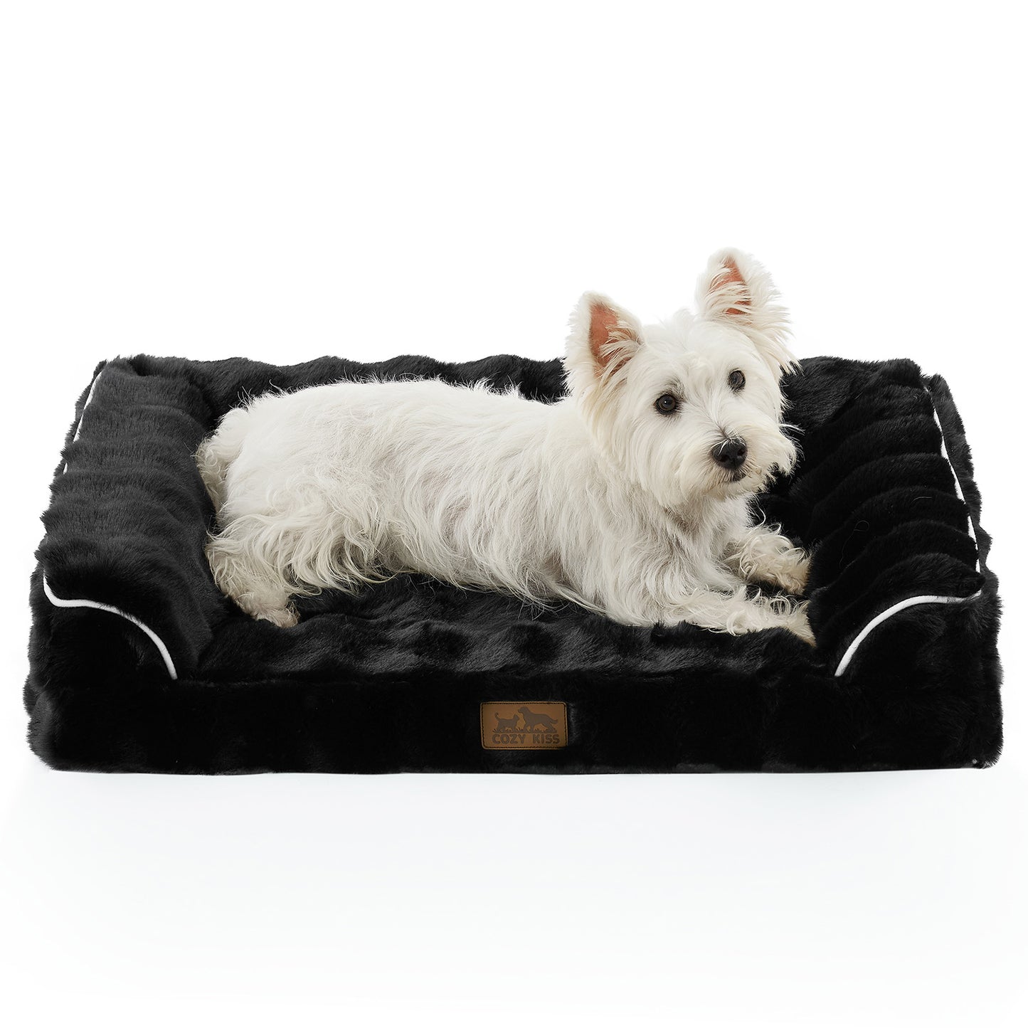 Cozy Kiss Fluffy Soft Bubble Faux Fur U-Shaped Dog Bed for dogs and cats #color_Black