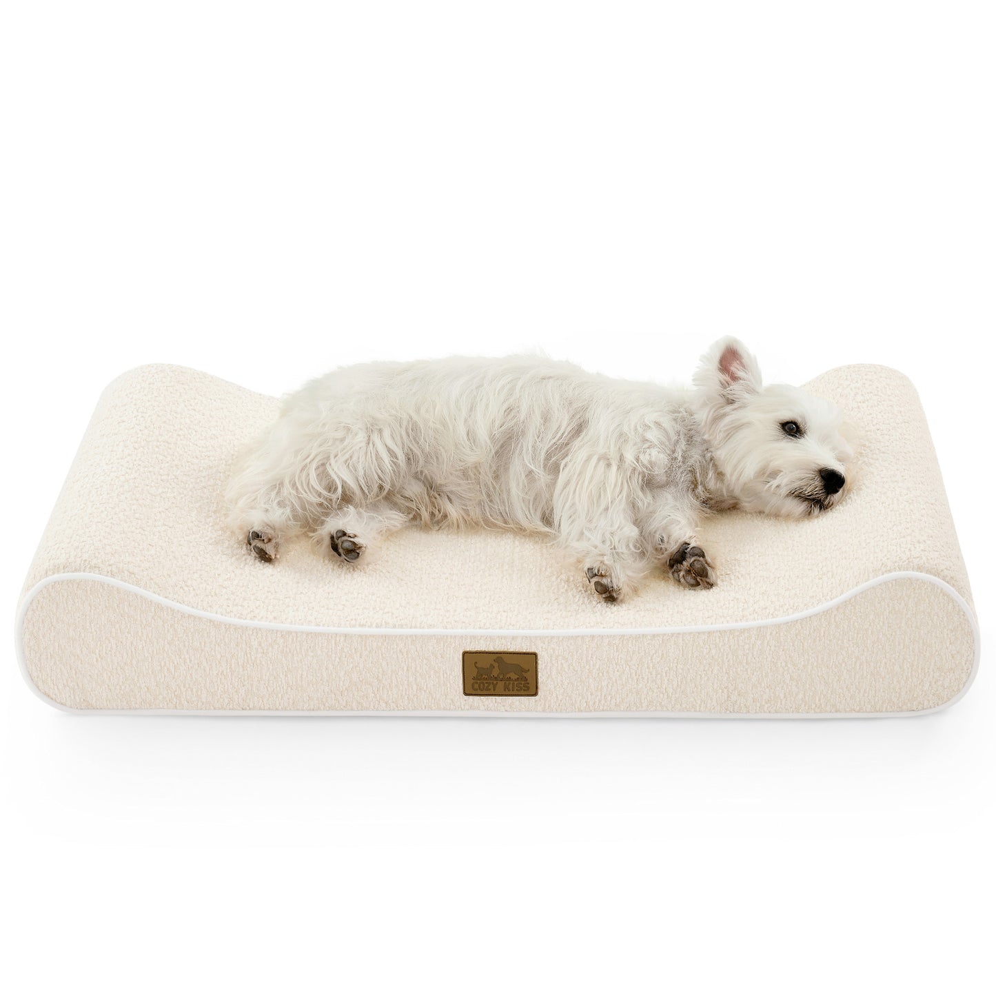 Cozy Kiss All Seasons Boat-Shaped Scratch-Resistant Dog Bed durable orthopedic pet mattress with curved bolster design #color_Beige