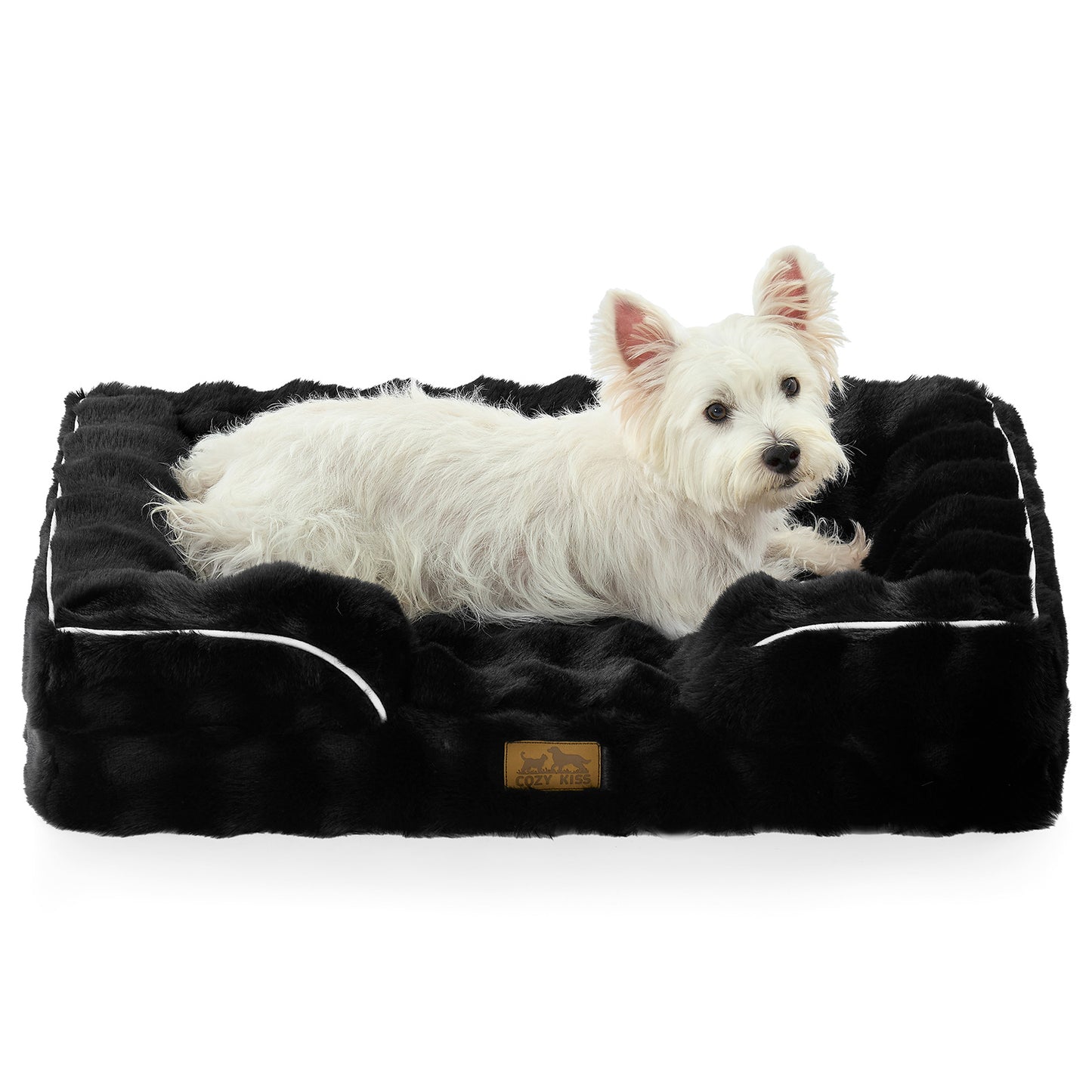 Cozy Kiss Fluffy Soft Bubble Faux Fur C-Shaped Dog Bed for dogs and cats #color_Black