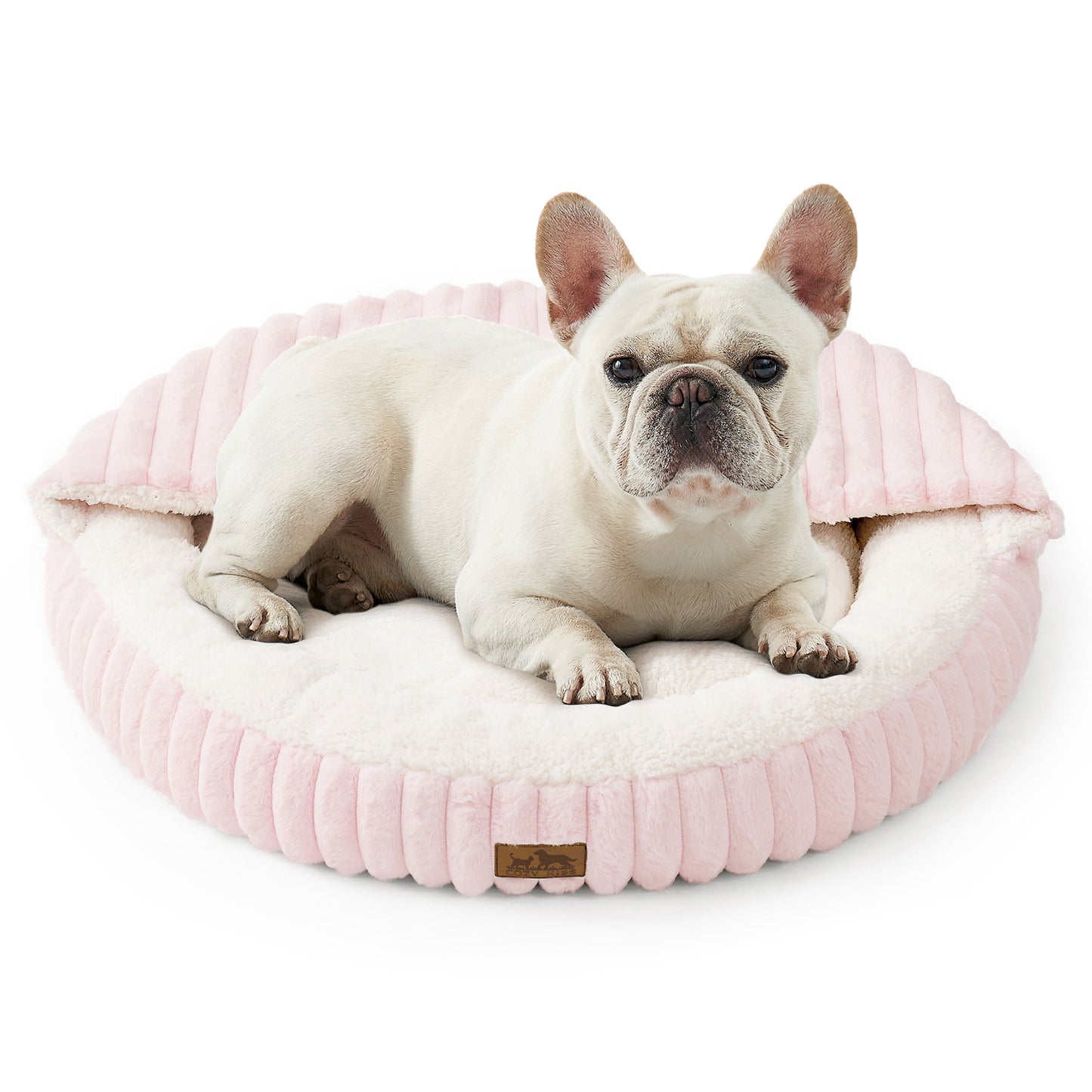Cozy Kiss Striped Faux Calming Donut Pet Bed With Blanket ultra soft faux fur calming pet nest bed #color_Pink