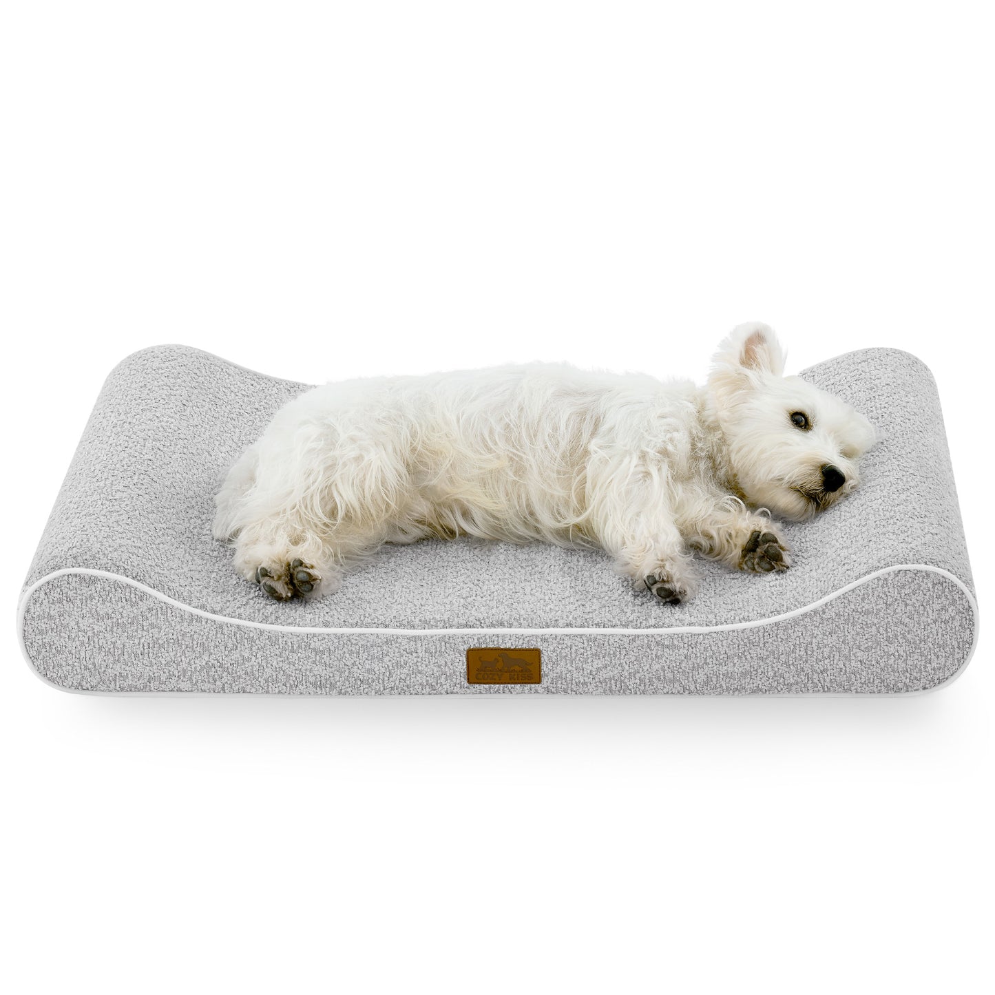 Cozy Kiss All Seasons Boat-Shaped Scratch-Resistant Dog Bed durable orthopedic pet mattress with curved bolster design #color_Light Grey