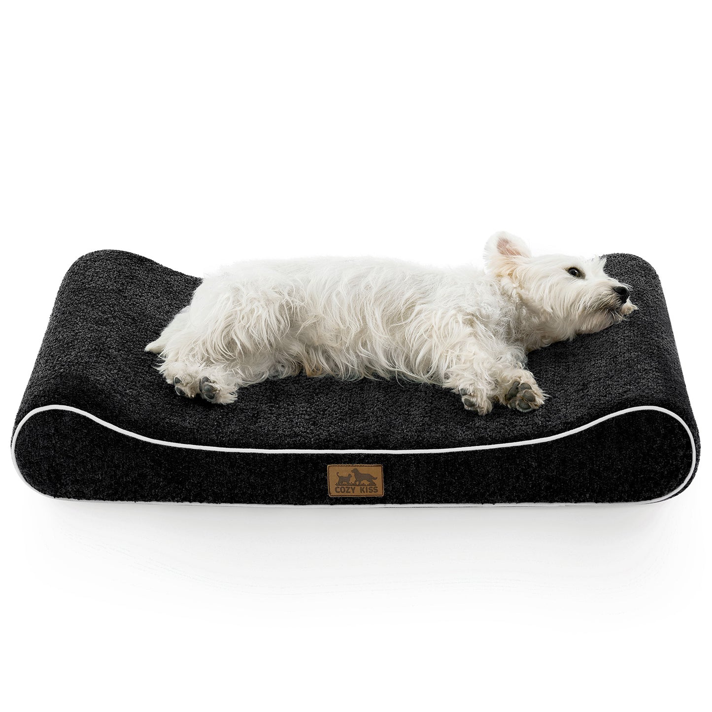 Cozy Kiss All Seasons Boat-Shaped Scratch-Resistant Dog Bed durable orthopedic pet mattress with curved bolster design #color_Black