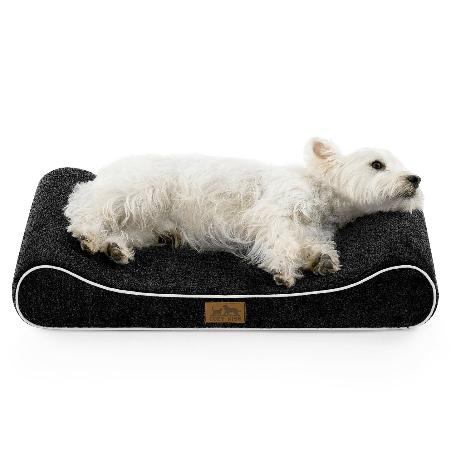 Cozy Kiss All Seasons Boat-Shaped Scratch-Resistant Dog Bed durable orthopedic pet mattress with curved bolster design #color_Black
