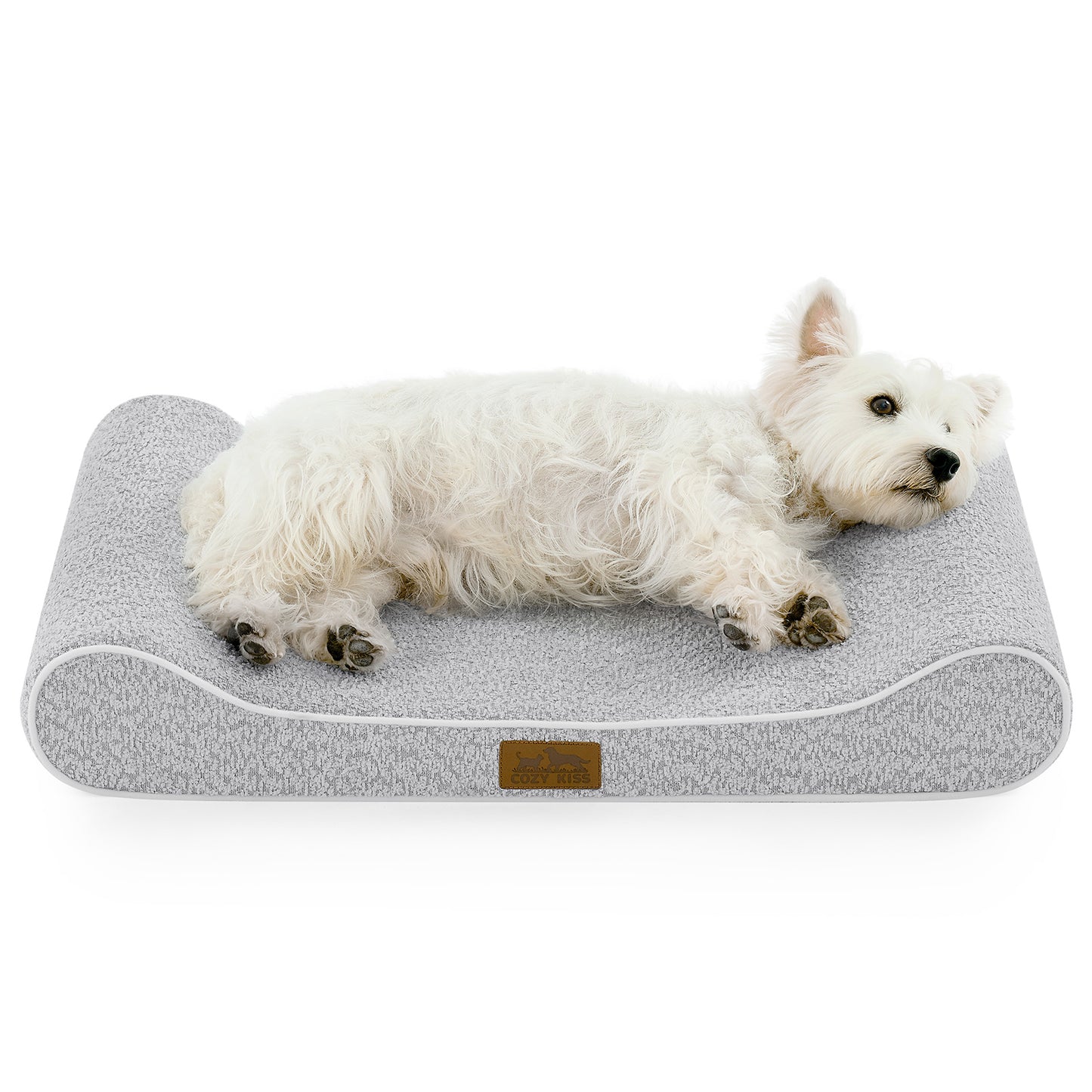 Cozy Kiss All Seasons Boat-Shaped Scratch-Resistant Dog Bed durable orthopedic pet mattress with curved bolster design #color_Light Grey