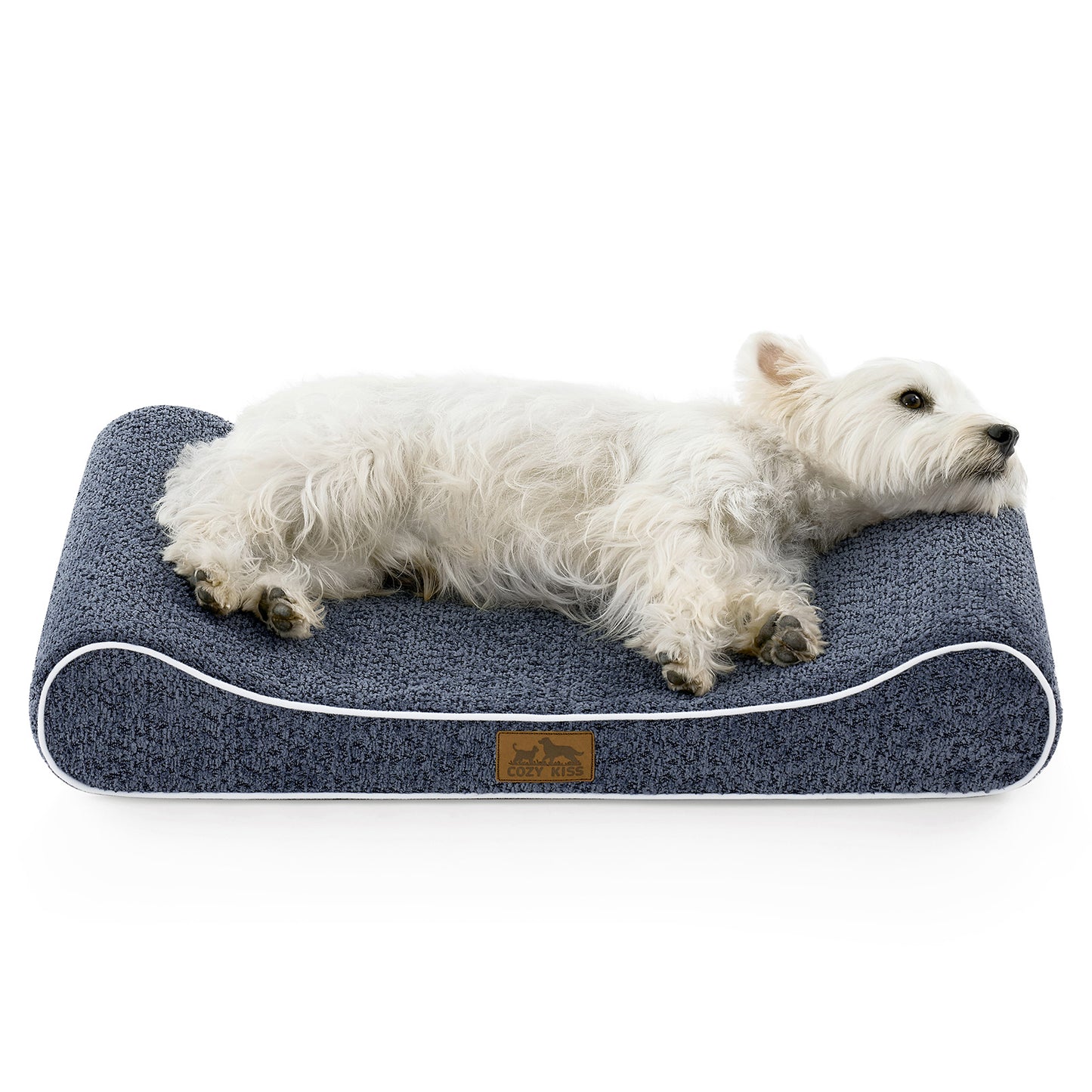 Cozy Kiss All Seasons Boat-Shaped Scratch-Resistant Dog Bed durable orthopedic pet mattress with curved bolster design #color_Navy