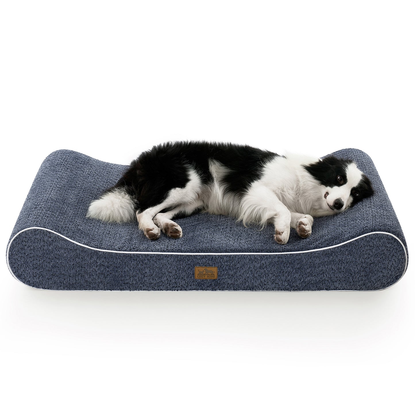 Cozy Kiss All Seasons Boat-Shaped Scratch-Resistant Dog Bed durable orthopedic pet mattress with curved bolster design #color_Navy