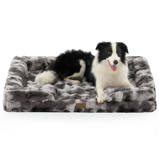 Cozy Kiss Fluffy Soft Bubble Faux Fur C-Shaped Dog Bed for dogs and cats #color_Tie-dye Grey