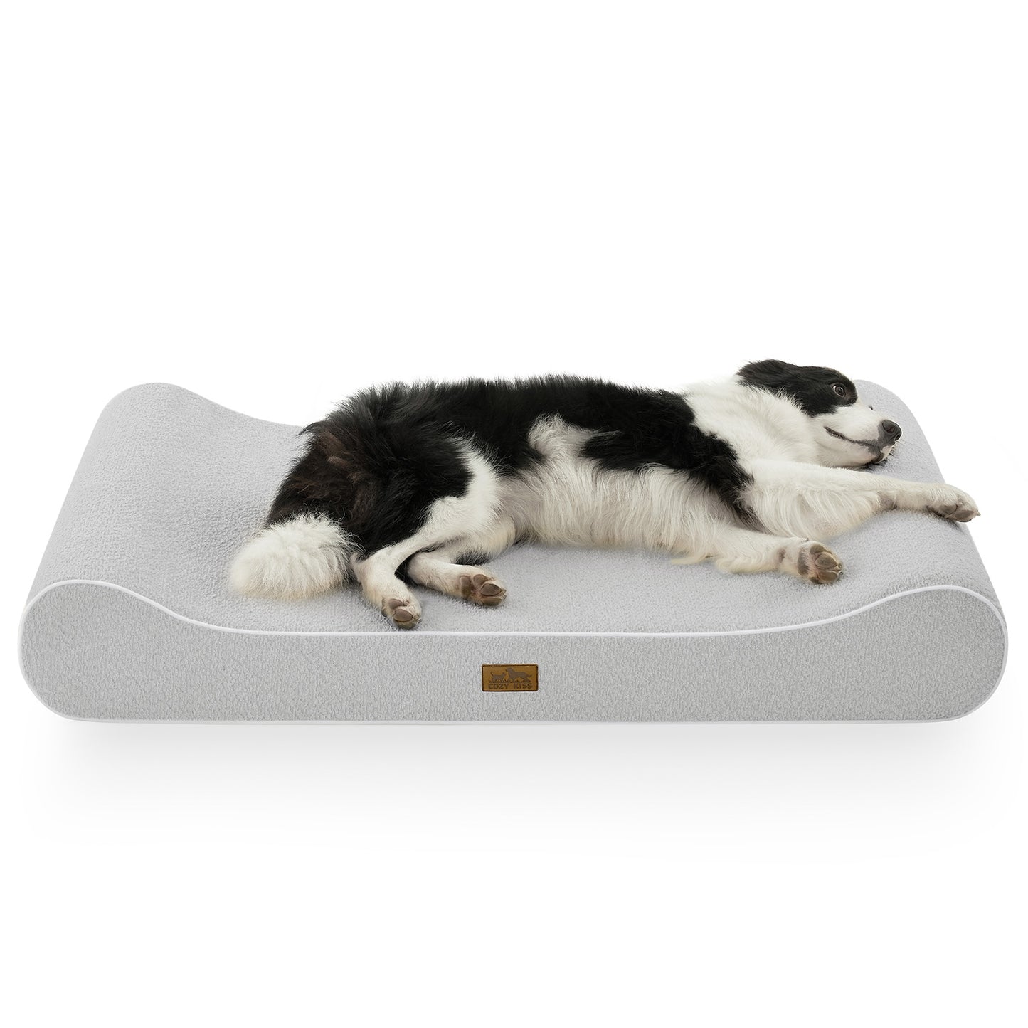 Cozy Kiss All Seasons Boat-Shaped Scratch-Resistant Dog Bed durable orthopedic pet mattress with curved bolster design #color_Light Grey