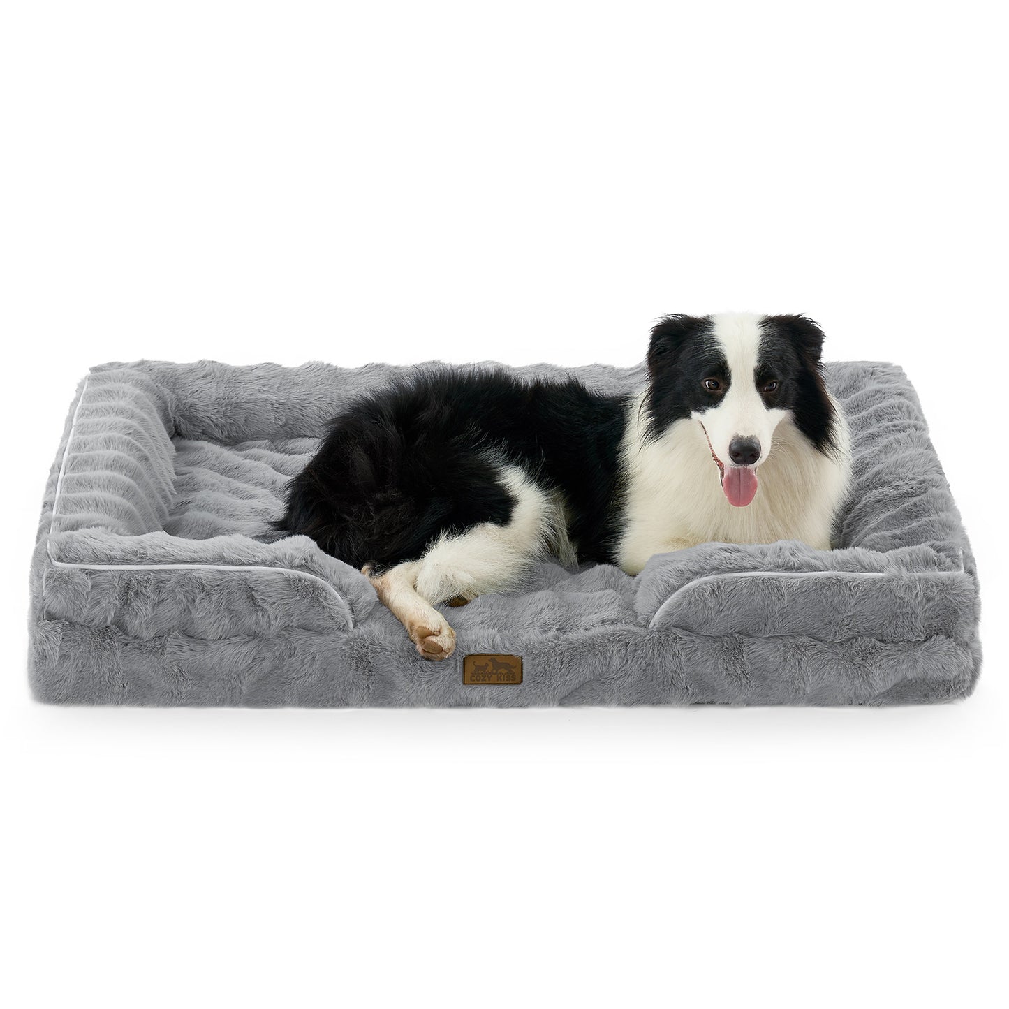 Cozy Kiss Fluffy Soft Bubble Faux Fur C-Shaped Dog Bed for dogs and cats #color_Grey