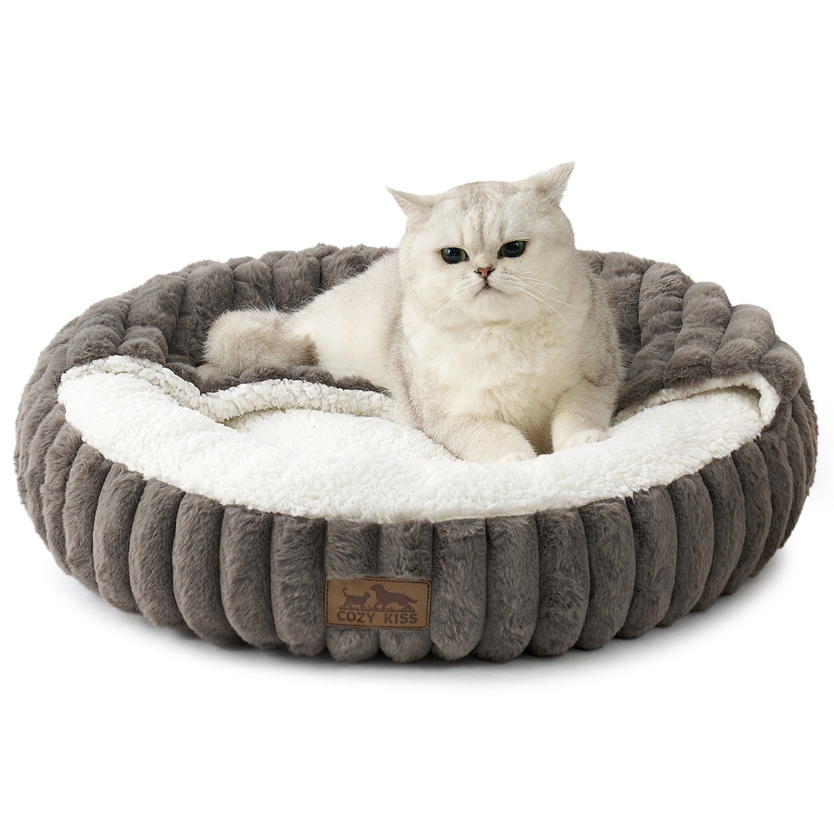 Cozy Kiss Striped Faux Calming Donut Pet Bed With Blanket ultra soft faux fur calming pet nest bed 