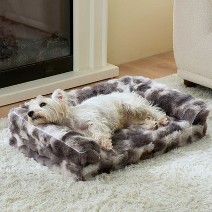 Cozy Kiss Fluffy Soft Bubble Faux Fur U-Shaped Dog Bed calming orthopedic pet bed with supportive bolsters #color_Tie-dye Grey