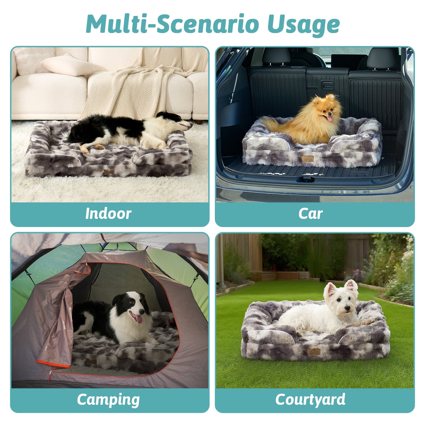 Cozy Kiss Fluffy Soft Bubble Faux Fur C-Shaped Dog Bed versatile indoor outdoor travel and camping pet bed #color_Tie-dye Grey