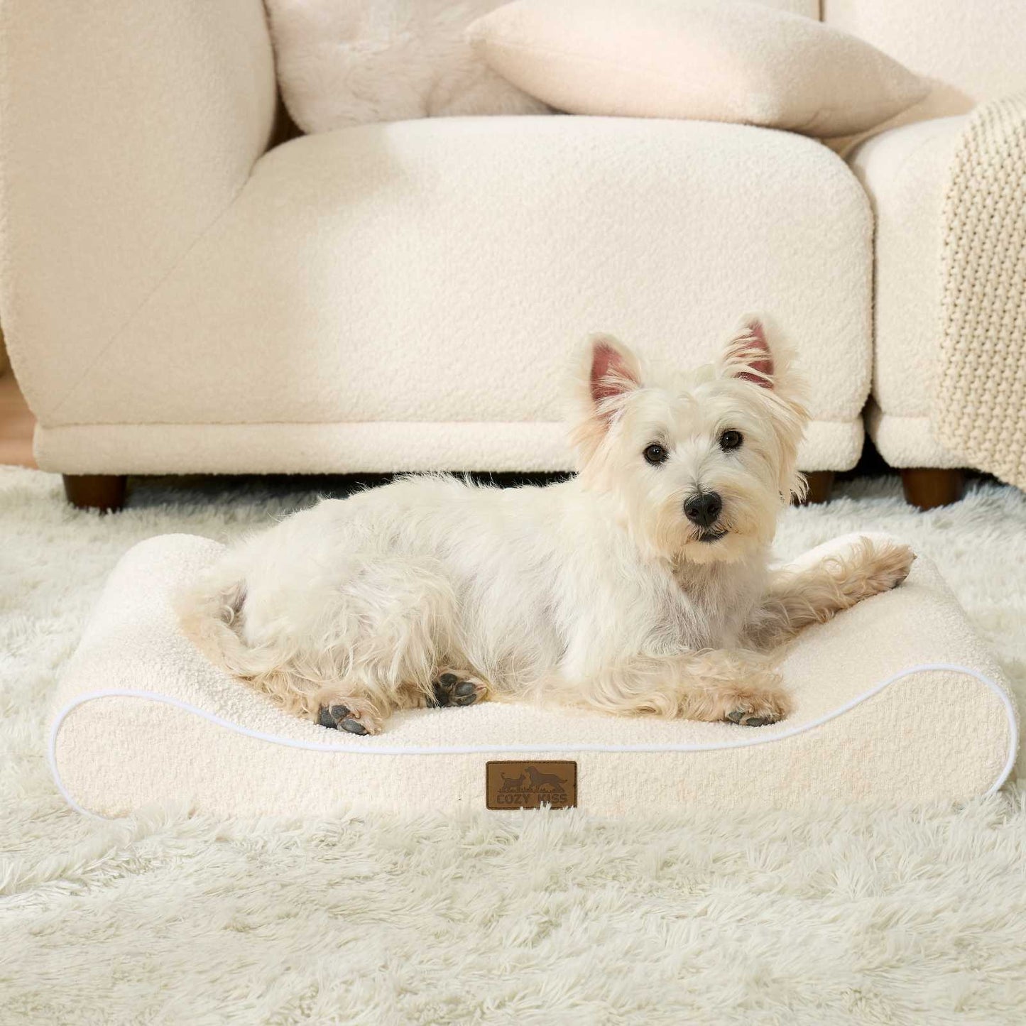 Cozy Kiss All Seasons Boat-Shaped Scratch-Resistant Dog Bed orthopedic bolster support bed for dogs and cats #color_Beige
