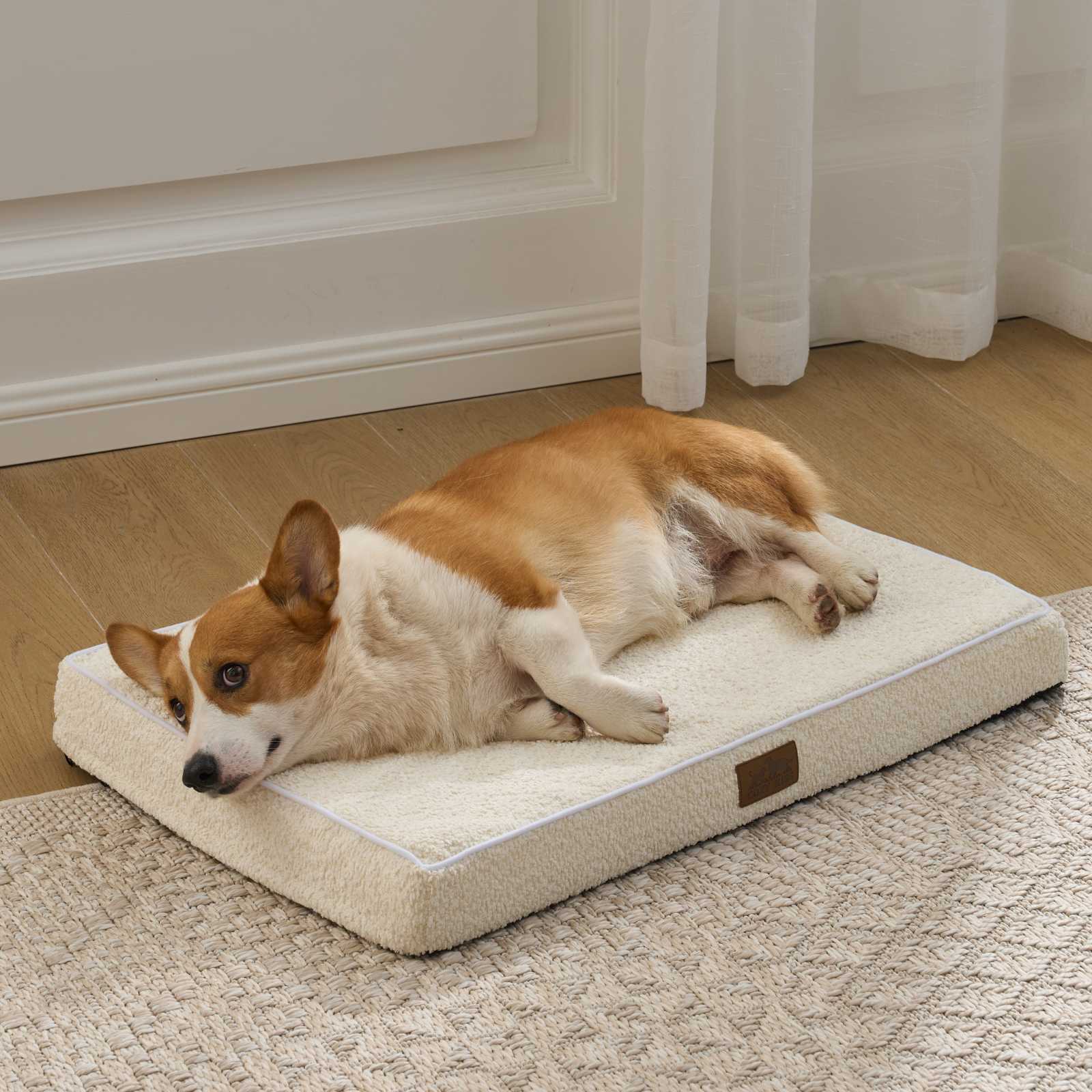 Cozy Kiss All Seasons Scratch-Resistant Crate Mat orthopedic foam dog bed for indoor comfort #color_Beige