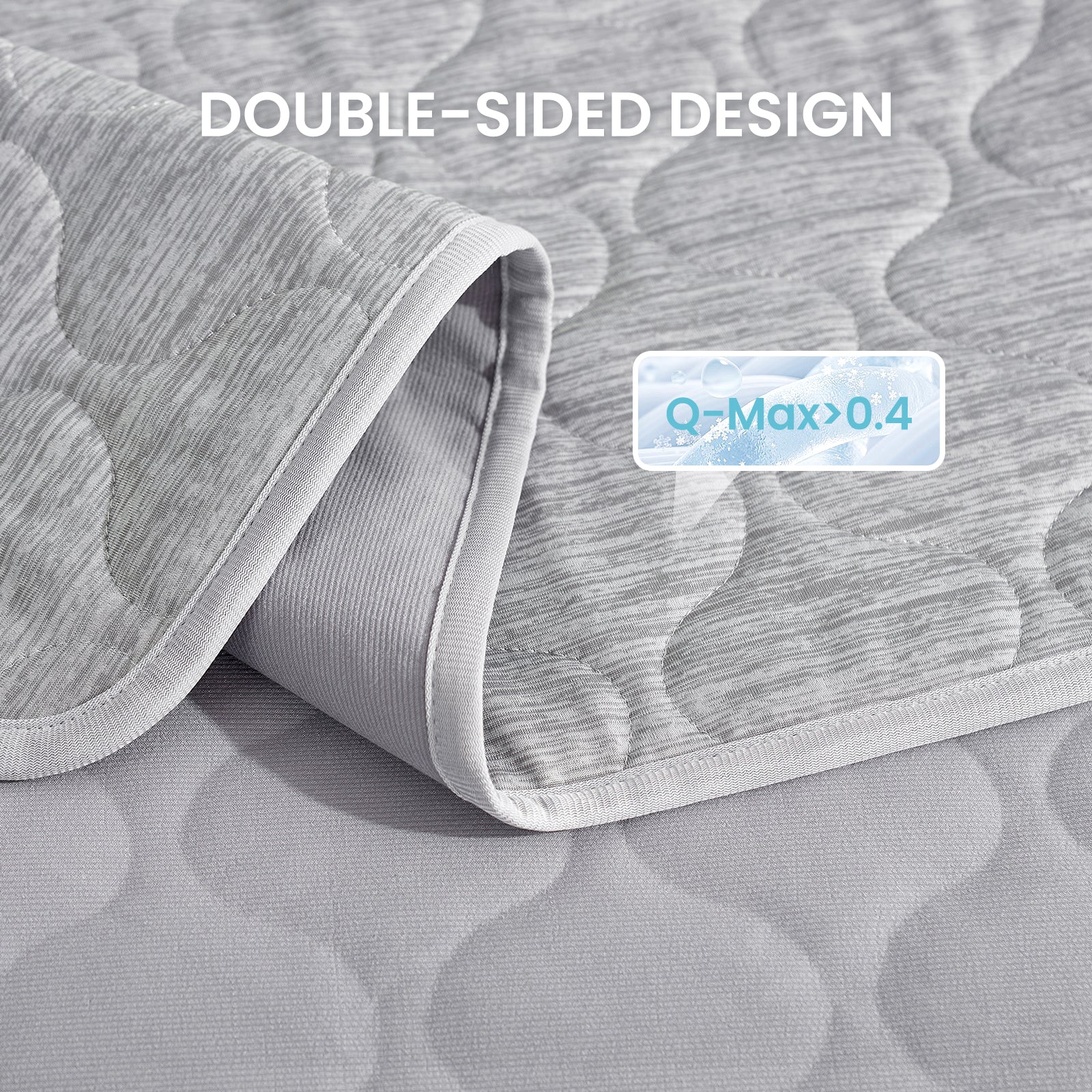 Close up of Cozy Kiss cooling pet blanket with Q-Max>0.46.#color_Grey