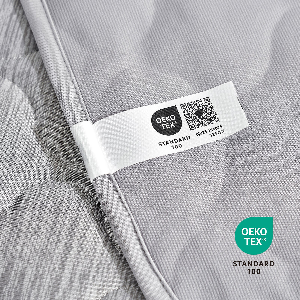 Close up of OEKO-TEX certified fabric, pet-friendly and non-toxic textile for dog and cat safe home