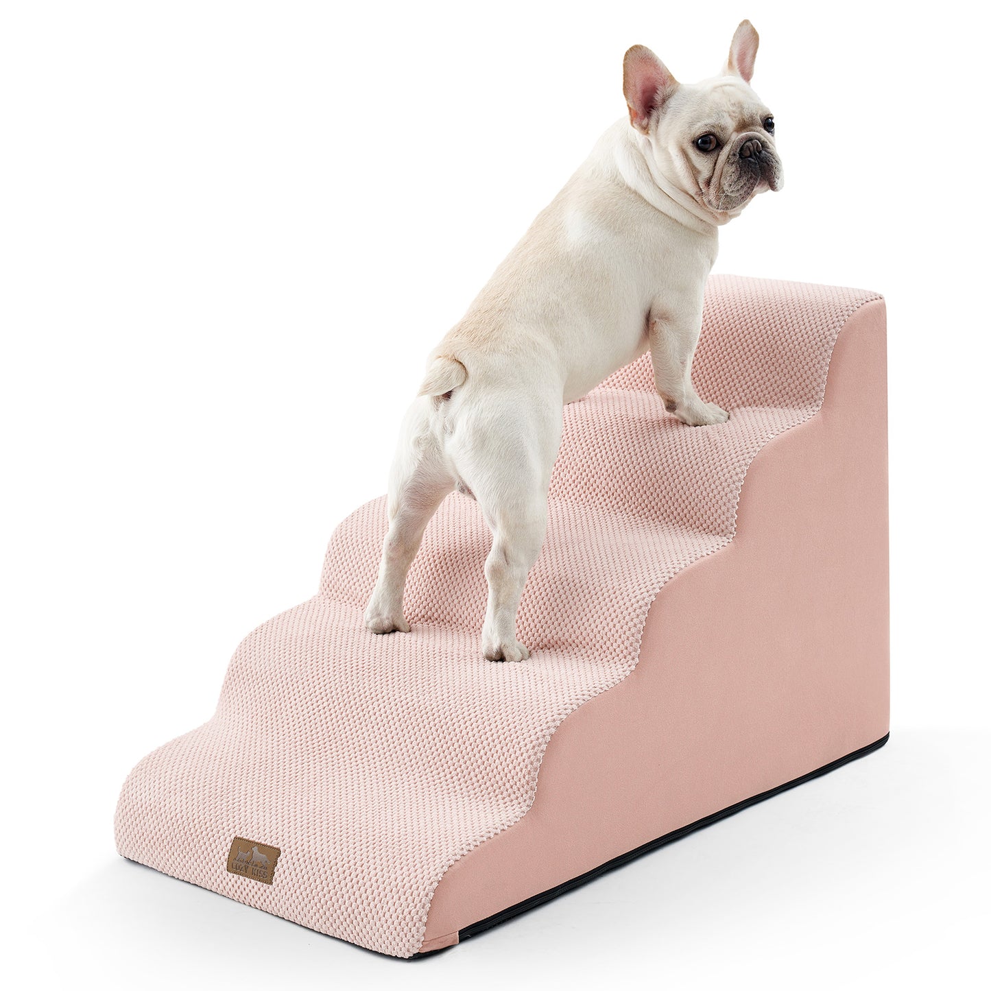 Cozy Kiss 5-Step Extra Wide Curved Pet Stairs for safe pet access #color_Pink