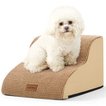 Front studio view of Cozy Kiss 2-Step Joint-Friendly Curved Pet Stairs featuring curved foam design and textured fabric cover 