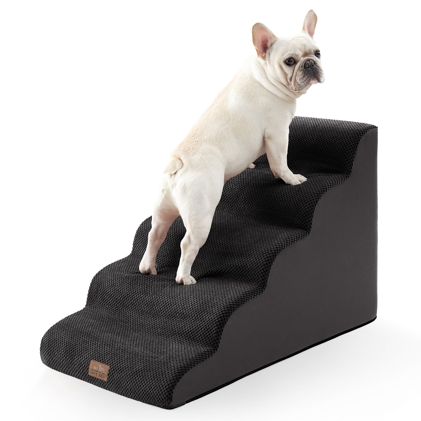 Cozy Kiss 5-Step Extra Wide Curved Pet Stairs for safe pet access #color_Black
