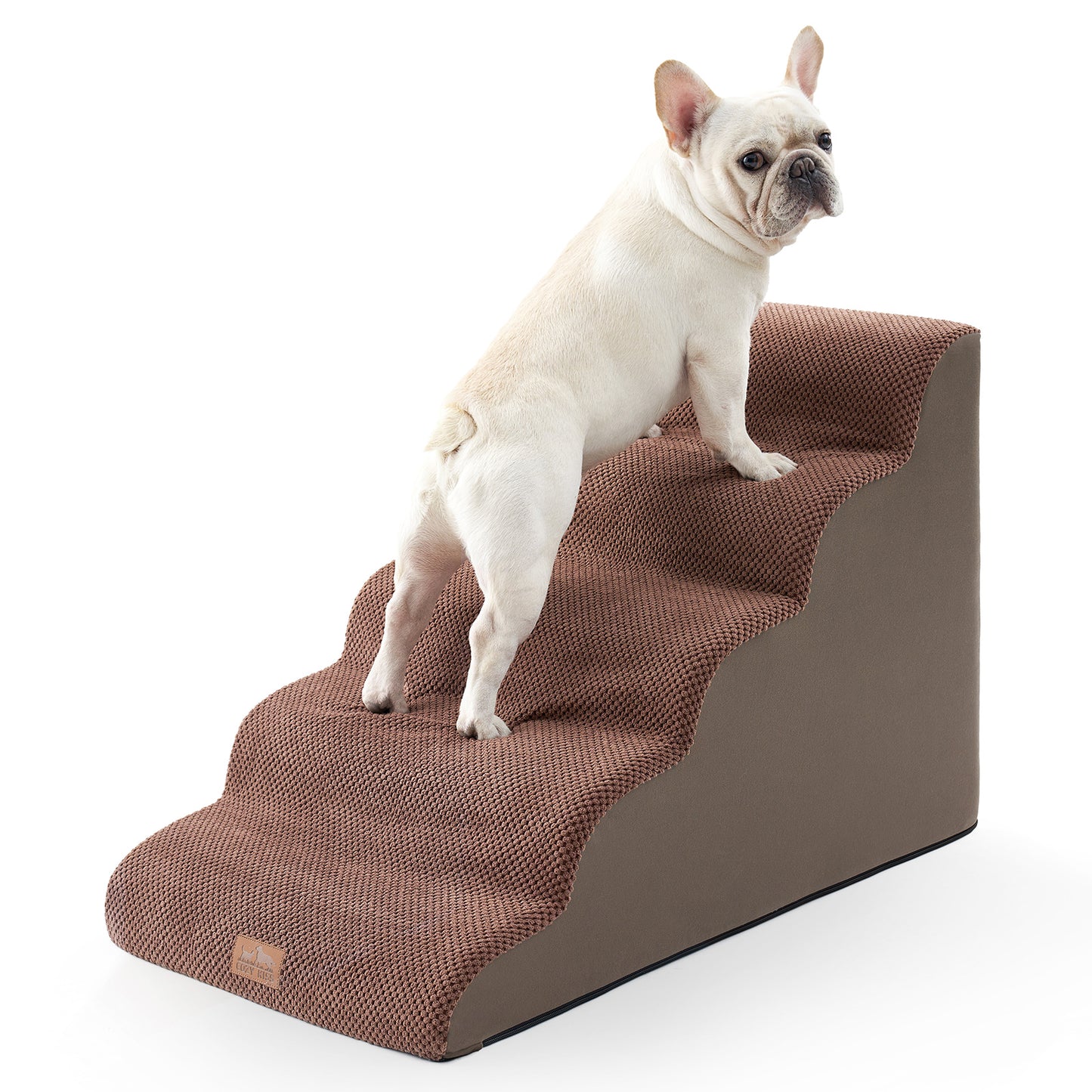 Cozy Kiss 5-Step Extra Wide Curved Pet Stairs for safe pet access #color_Brown