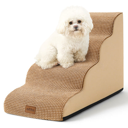 Cozy Kiss 4-Step Joint-Friendly Curved Pet Stairs with washable cover front view #color_Light Brown