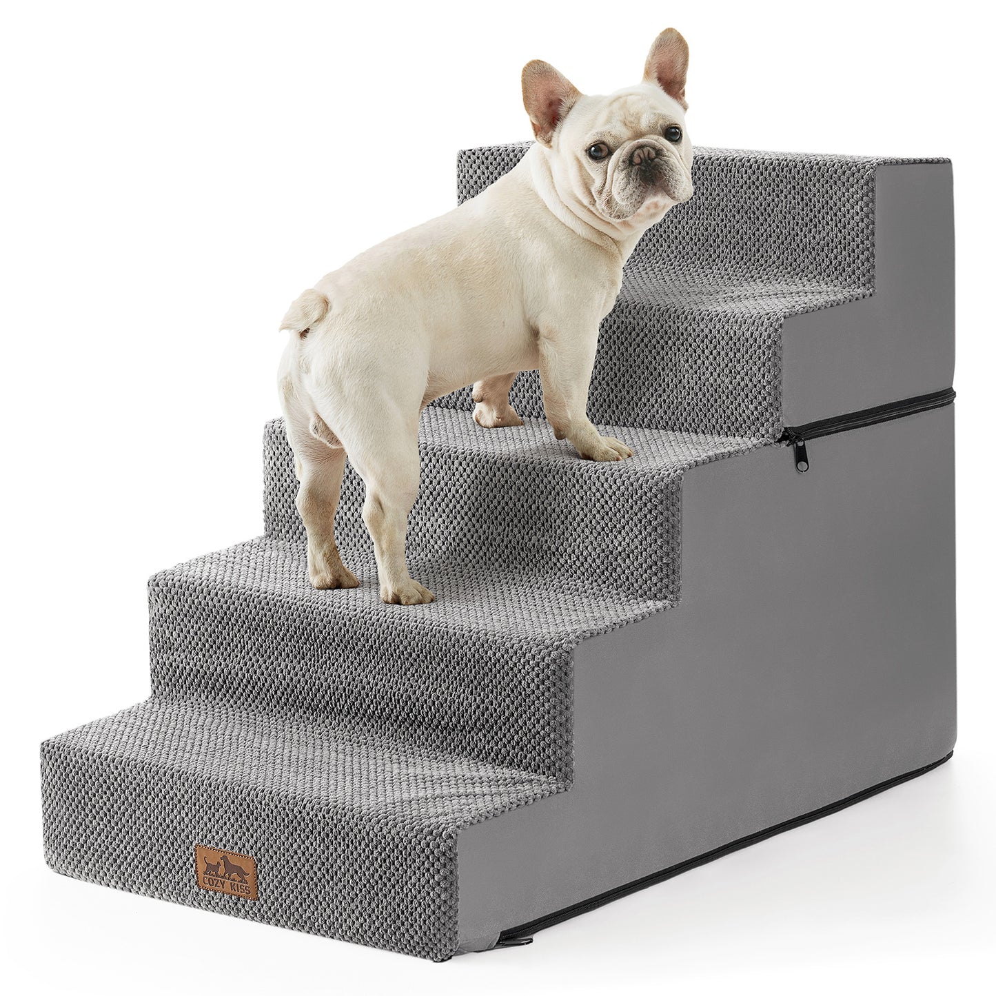 Cozy Kiss 5-Step Extra Wide Foldable Right-Angle Pet Stairs for safe pet access #color_Grey