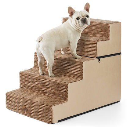 Cozy Kiss 5-Step Extra Wide Foldable Right-Angle Pet Stairs for safe pet access #color_Light Brown