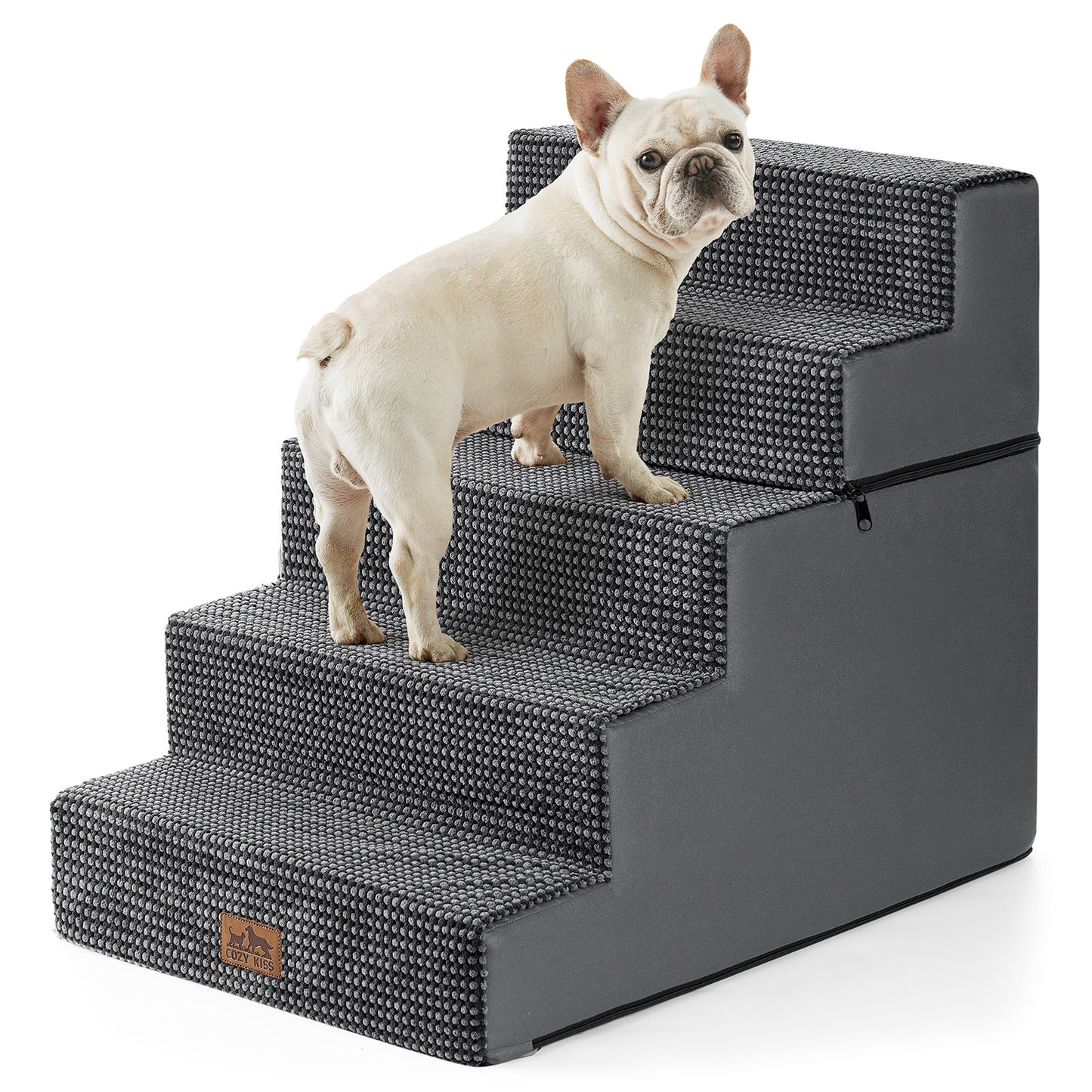 Cozy Kiss 5-Step Extra Wide Foldable Right-Angle Pet Stairs for safe pet access #color_Charcoal Grey