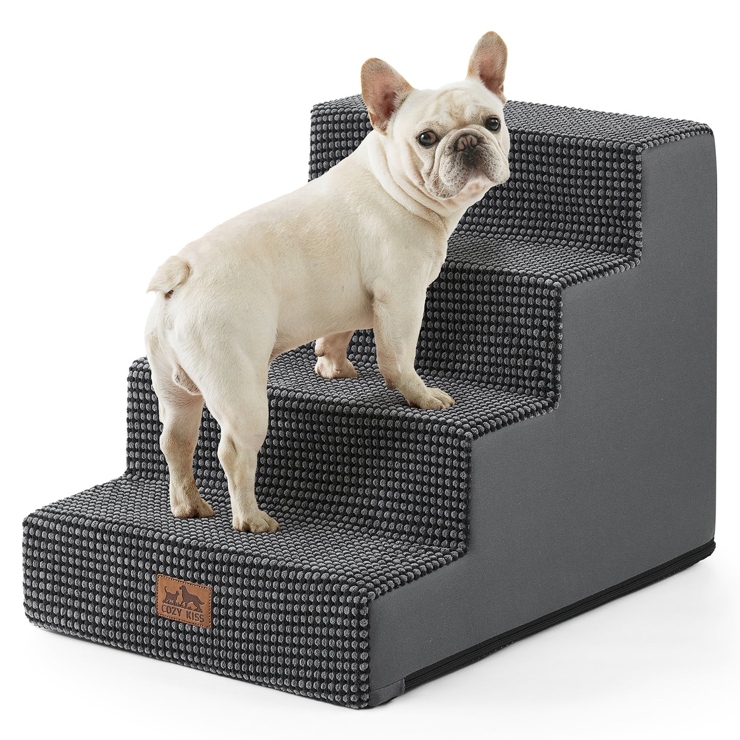 Cozy Kiss 4-Step Non-Slip Right-Angle Pet Stairs for easy access #color_Charcoal Grey