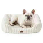 Cozy Kiss Striped Faux C-Shaped Washable Dog Bed plush bolster pet bed for dogs and cats 