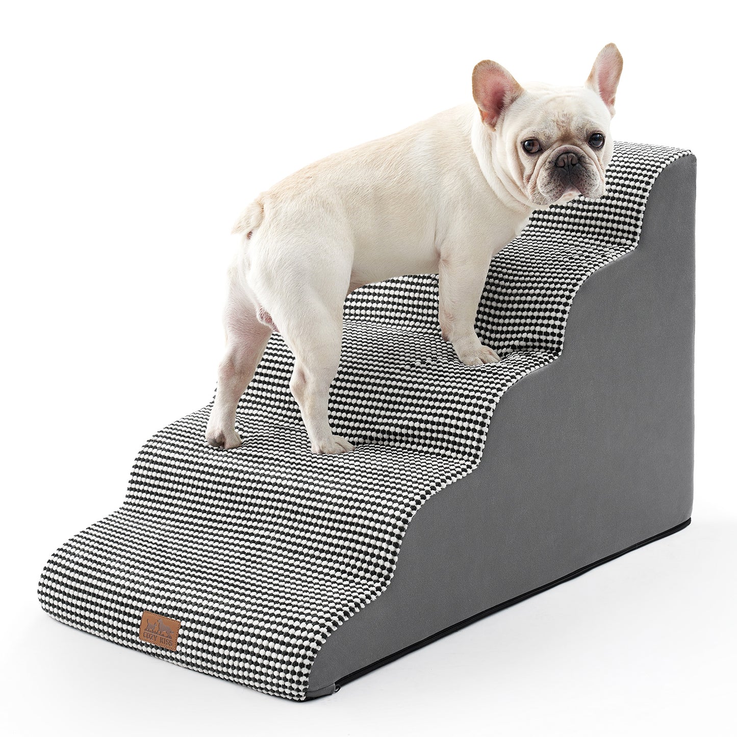 Cozy Kiss 5-Step Extra Wide Curved Pet Stairs for safe pet access #color_Black & White